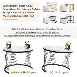 Reflet | Duo de tables gigognes rondes effet marbre brillant, 2 tiroirs