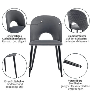 Diamant | Ensemble table rectangulaire et 4 chaises velours gris, piquage losange