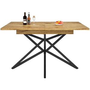 Noyer | Table de salle à manger en bois extensible, pieds étoile en métal noir