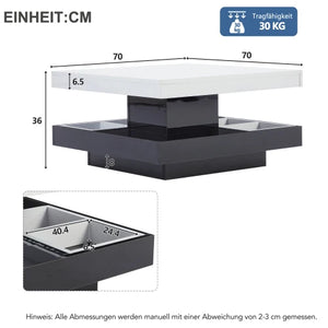 Pivot | Table basse pivotante à double plateau, effet marbre, blanc brillant, 70x70x36 cm