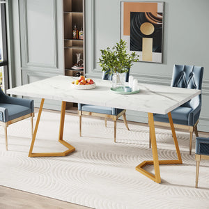 Sienna | Table de salle à manger, plateau effet marbre blanc, pieds dorés