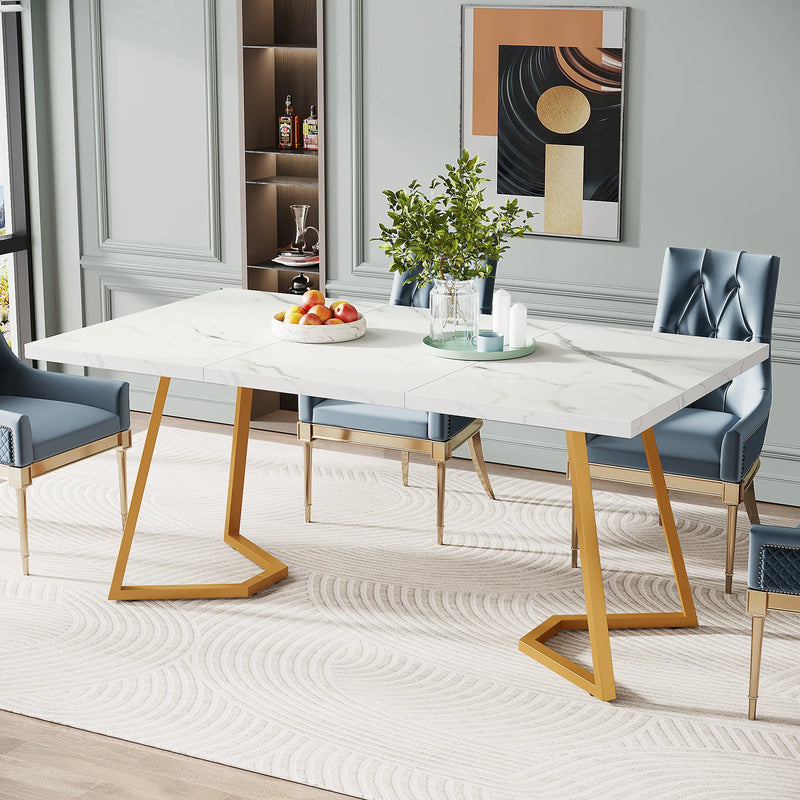 Sienna | Table de salle à manger, plateau effet marbre blanc, pieds dorés