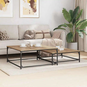 Artisanale | Duo de tables basses gigognes en bois et acier
