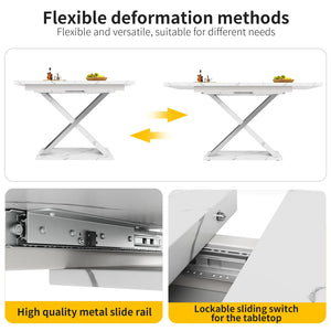 Marbella | Table de salle à manger extensible, plateau effet marbre, piétement croisé