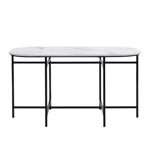 Élégante | Ensemble table blanche et 6 chaises velours gris, structure dorée