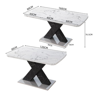 Calacatta | Table de salle à manger rectangulaire extensible, plateau effet marbre blanc
