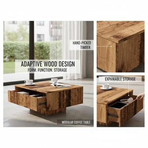 Vieux Bois | Table basse en bois avec rangement, finition patinée