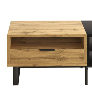 Contraste | Table basse noire et bois avec tiroir et 3 compartiments