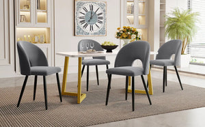 Diamant | Ensemble table rectangulaire et 4 chaises velours gris, piquage losange