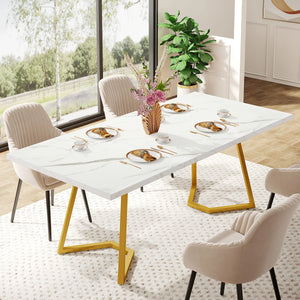 Sienna | Table de salle à manger, plateau effet marbre blanc, pieds dorés