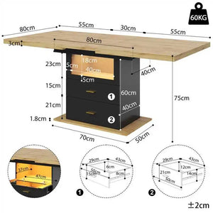 Clarté | Table de salle à manger en bois extensible avec éclairage LED intégré