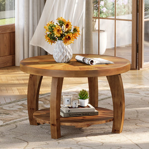 Mosaïque | Table basse ronde en bois massif avec rangement, motif mosaïque