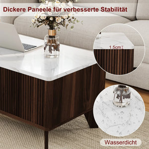 Ascension | Table basse relevable effet marbre et chêne clair, rangement intégré, 105x84x42 cm
