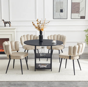 Fleurie | Ensemble table ronde 107cm avec rangement et 4 chaises dossier fleuri