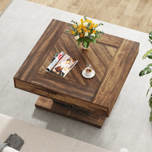 Rustica | Table basse carrée effet bois rustique, piétement croisé, 80x80x51 cm