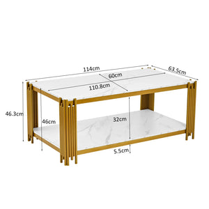 Domino | Table basse rectangulaire bicolore effet marbre, piétement métal, 114x64x46 cm