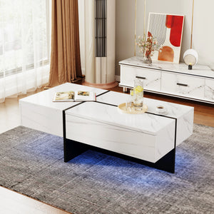 Lumina | Table basse en marbre blanc avec éclairage LED connecté, 100x50x34,5 cm
