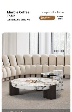 Prestige | Duo de tables gigognes rondes en marbre véritable et bois, sur-mesure