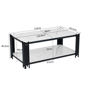 Domino | Table basse rectangulaire bicolore effet marbre, piétement métal, 114x64x46 cm