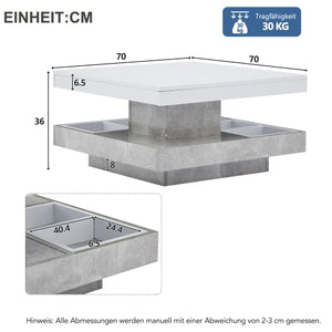 Pivot | Table basse pivotante à double plateau, effet marbre, blanc brillant, 70x70x36 cm