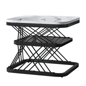Duo Onyx | Duo de tables basses effet marbre, piétement fer noir et doré