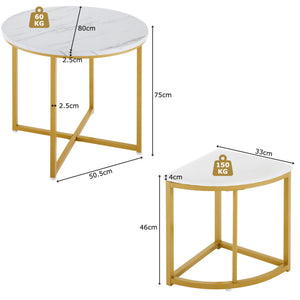 Compacte | Ensemble table ronde blanche 80cm et 4 chaises velours, pieds dorés