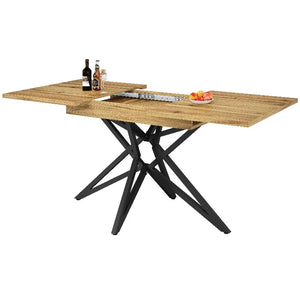 Noyer | Table de salle à manger en bois extensible, pieds étoile en métal noir