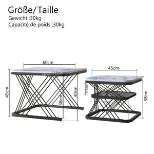 Duo Doré | Duo de tables basses effet marbre blanc, pieds dorés, 60 et 45 cm