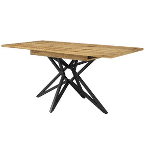 Noyer | Table de salle à manger en bois extensible, pieds étoile en métal noir