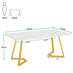 Sienna | Table de salle à manger, plateau effet marbre blanc, pieds dorés
