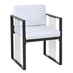 Séville | Ensemble repas 7 pièces, 4 fauteuils cordés et 2 poufs, table verre trempé
