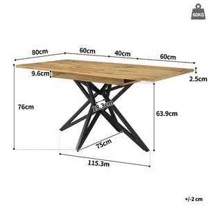 Noyer | Table de salle à manger en bois extensible, pieds étoile en métal noir