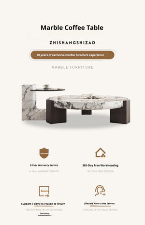 Prestige | Duo de tables gigognes rondes en marbre véritable et bois, sur-mesure