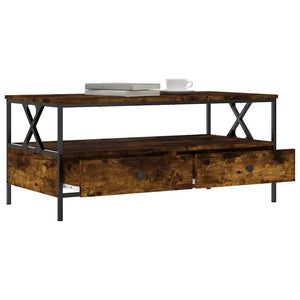 Chalet | Table basse en bois avec 2 tiroirs et étagère, cadre métallique