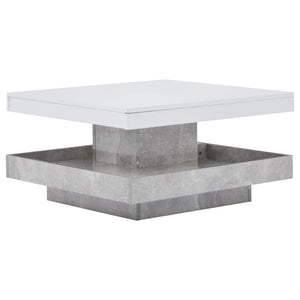 Pivot | Table basse pivotante à double plateau, effet marbre, blanc brillant, 70x70x36 cm