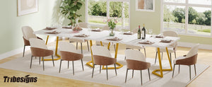 Sienna | Table de salle à manger, plateau effet marbre blanc, pieds dorés