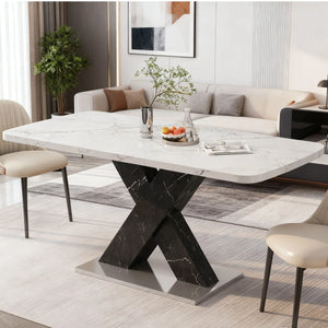 Calacatta | Table de salle à manger rectangulaire extensible, plateau effet marbre blanc