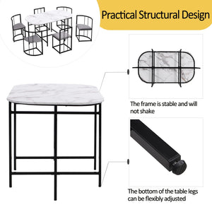 Élégante | Ensemble table blanche et 6 chaises velours gris, structure dorée