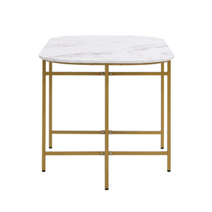Élégante | Ensemble table blanche et 6 chaises velours gris, structure dorée