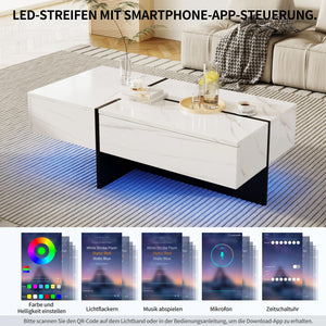 Lumina | Table basse en marbre blanc avec éclairage LED connecté, 100x50x34,5 cm