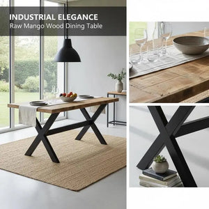 Manguier | Table de salle à manger en bois de manguier massif, style industriel