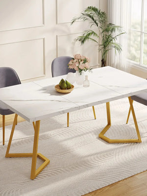 Sienna | Table de salle à manger, plateau effet marbre blanc, pieds dorés