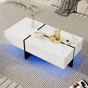 Lumina | Table basse en marbre blanc avec éclairage LED connecté, 100x50x34,5 cm