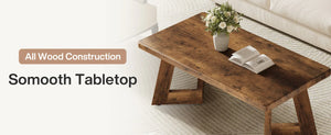 Ferme | Table basse rectangulaire en bois, pieds en V, style ferme