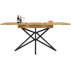 Noyer | Table de salle à manger en bois extensible, pieds étoile en métal noir