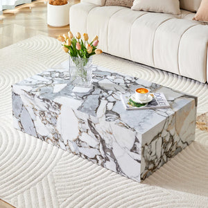 Ardoise | Table basse rectangulaire effet marbre gris, sans assemblage, 90x50x30 cm