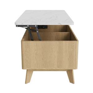 Ascension | Table basse relevable effet marbre et chêne clair, rangement intégré, 105x84x42 cm