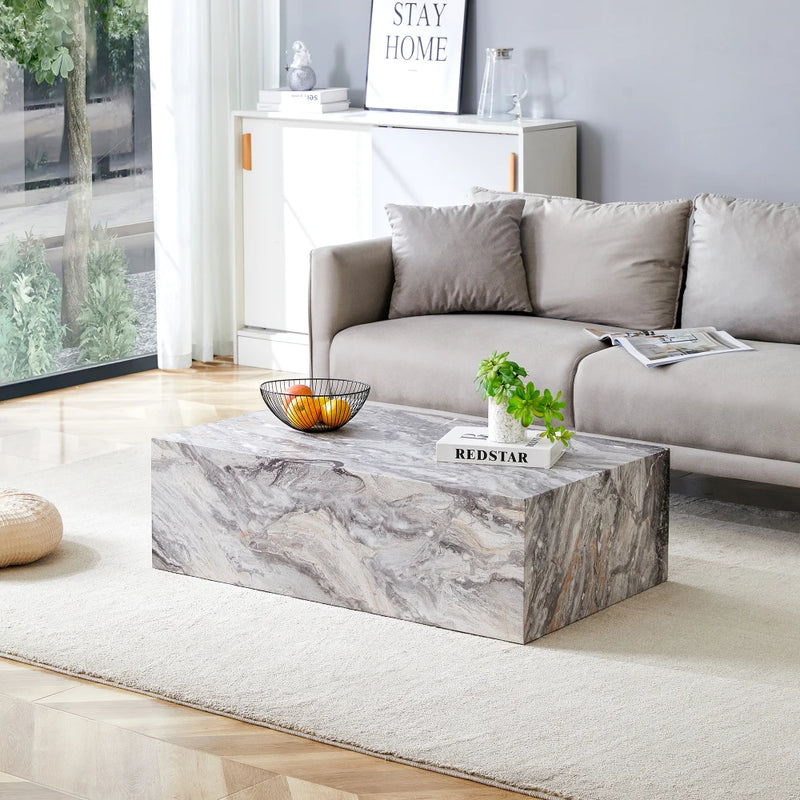 Ardoise | Table basse rectangulaire effet marbre gris, sans assemblage, 90x50x30 cm