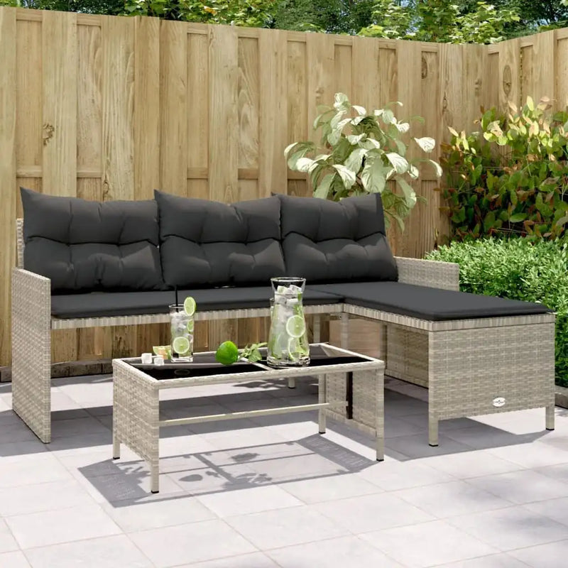 Lagon - Canapé de jardin en L, résine tressée avec table basse en verre