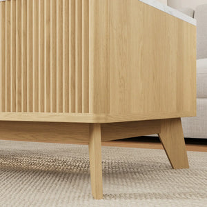 Ascension | Table basse relevable effet marbre et chêne clair, rangement intégré, 105x84x42 cm